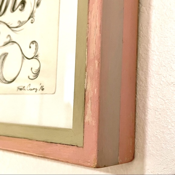 ORIGINAL FRAMED ART Tattoo Type Ink Retro Drawing in Hand Painted Pink Frame - Picture 11 of 11